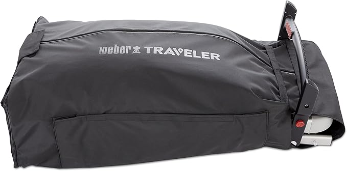 Weber Traveler Cargo Protector Grill Cover, Black – Form‑Fitted Grease‑Resistant Cover with Tool Storage Pockets, Heavy-Duty & Water Resistant for Easy Transport