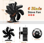 HIDALIFE Wood Stove Fan for Heater, Heat Powered Fireplace 6 Blades Fan with Bracket Compatible for Heater,Thermal Tent Heater Fan for Camping Propane Heater with Magnetic Thermometer