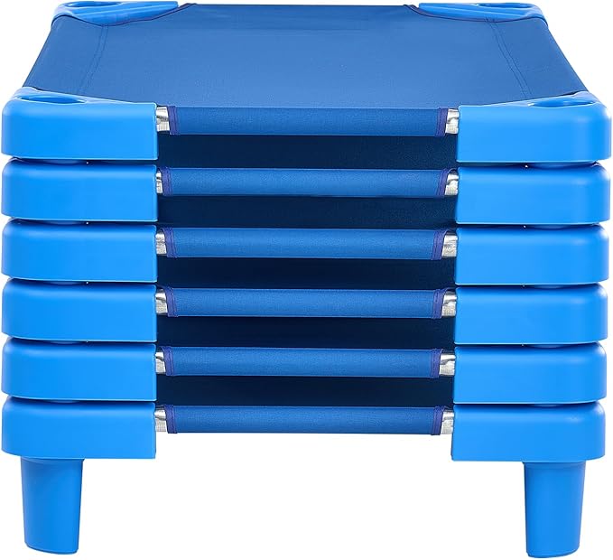 VEVOR Stackable Kiddie Cot, 6 Pack Portable Toddler Nap Cots, Standard Size 40" L x 23" W Daycare Cots for Kids, Preschool Classroom Daycare Beds for Sleeping, Resting, Naptime, Blue