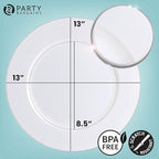 PARTY BARGAINS 13-Inch Charger Plates - 96 Pack, White, Heavy-Duty Disposable Chargers for Elegant Dining - Ideal for Weddings and Formal Events