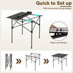 Giantex Folding Roll-up Camping Table, Outdoor Lightweight Aluminium Table for 4, Portable Square Table with Carry Bag for Picnic, Hiking, BBQ, Beach, Tailgating (28"x28"x27.5",Black)