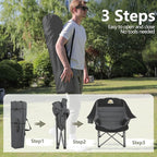 Oversized XL Padded Camping Chair Set of 2 Wide Heavy Duty Lawn Chairs Support 450 LBS Portable Folding Gaint Camp Chair for Outdoor Outside Sports Baseball Soccer-Black and Grey