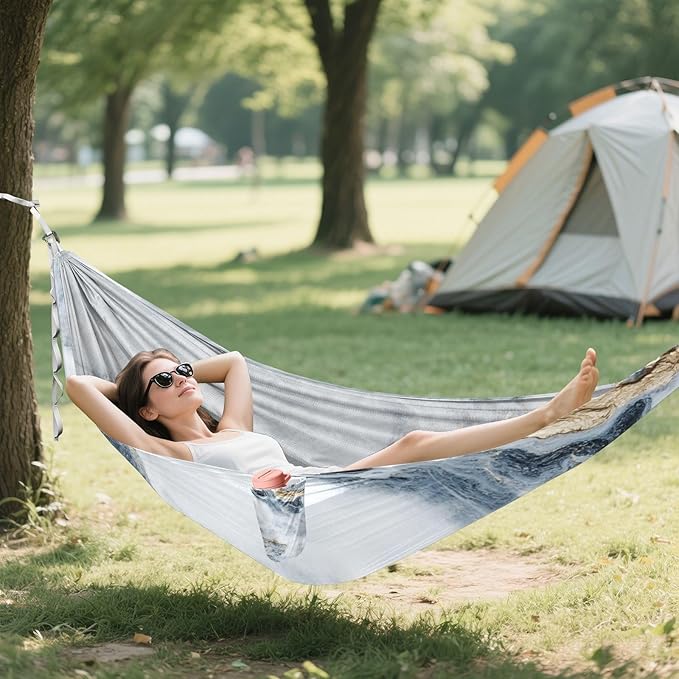 White and Gold Marblexture Hammocks Cloth Hammock for Camping Travel Accessories