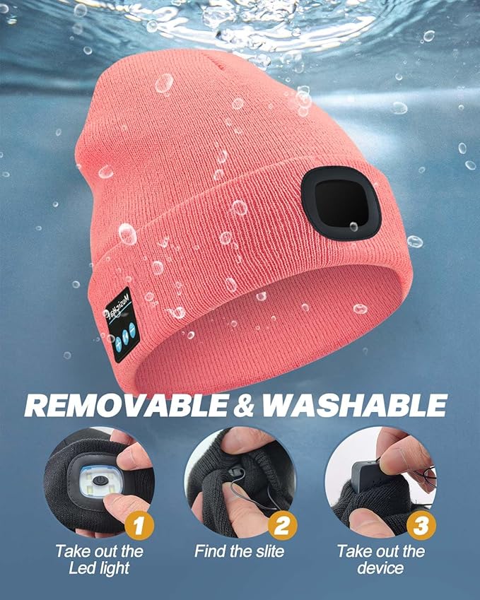 Bluetooth Beanie with Light, USB Rechargeable LED Headlamp Winter Hat, Men Women Valentine's Day Gifts