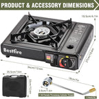 BESTFIRE Portable Dual Fuel Camping Stove – Reliable Butane & Propane Gas Stove with Carrying Case & Adapter – Single Burner for Outdoor Cooking, Tailgating & Emergency