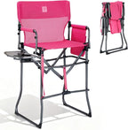 EVER ADVANCED Portable 30.7" Seat Height Tall Folding Camping Chair Directors Chair High Foldable Bar Stool with Side Table for Makeup Artist, Sports Event, Craft Show, Textilene Mesh, Supports 350LBS