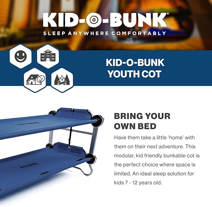 Disc-O-Bed Youth Double Cot Kid-O-Bunk, Modular for Bunk Beds, Dual Cots, or Bench with 2 Carry Bags for Portable Transport