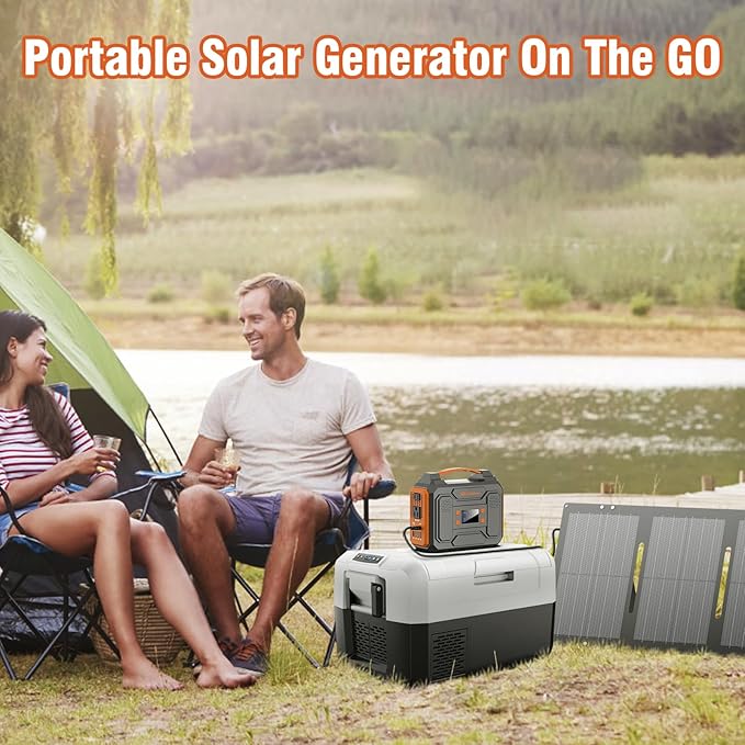 Portable Solar Generator with Panels, 300W Power Station with Solar Panel 60W, 110V AC Outlet Solar Power Pack Generator, Camping 65W Power Bank with DC for Laptop Smart Device RV Outdoor