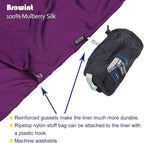 Browint Silk Sleeping Bag Liner, Silk Sleep Sack, Extra Wide 87"x43", Lightweight Travel Sheet for Hotels, More Colors for Option, Reinforced Gussets