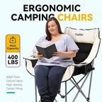 Oversized Camping Chair, Portable Folding Padded Camping Chairs with Cup Holder and Carry Bag, Heavy Duty Outdoor Camping Chairs for Adults, Up to 400Lb, for Fishing (Black-2 Pack)