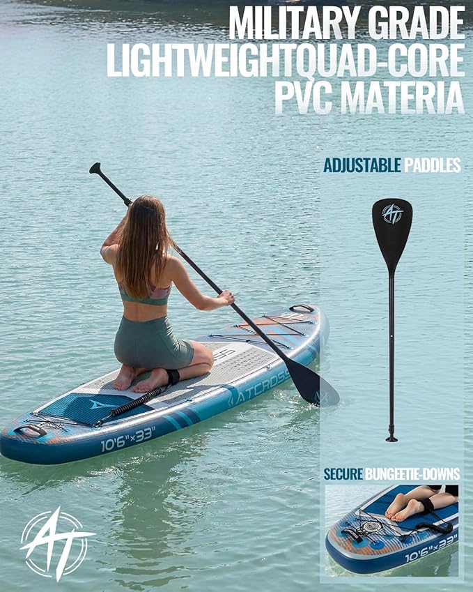10'6''x33''Inflatable Stand Up Paddle Board, 400lbs Extra Wide Blow Up Paddle Board with Kayak Seat, Premium SUP Accessories Kit & Backpack, Non-Slip Stable Deck Boat for Yoga Fishing Surf