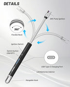 VEHHE Candle Lighter, Electric Rechargeable Arc Lighter with LED Battery Display Long Flexible Neck USB Lighters for Light Candles Gas Stoves Camping Barbecue