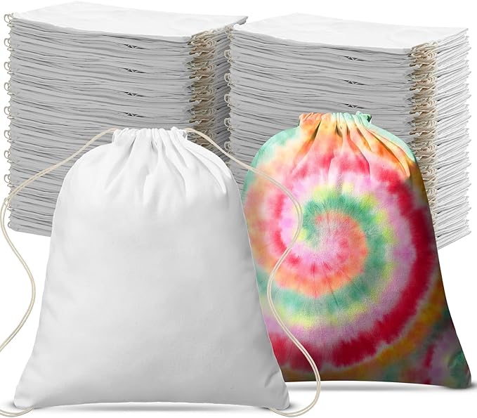 Saintrygo 48 Pcs Tie Dye Drawstring Bags Cotton Sublimation Blank Backpack Bulk Tie Dye Kits Things for Large Groups, 14"x16"