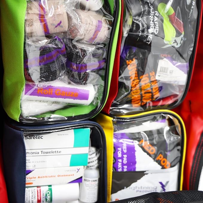 Lightning X Stocked Modular Trauma & Bleeding First Aid Responder Medical Backpack + Kit (Red)