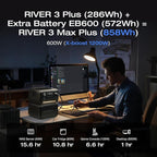 EF ECOFLOW River 3 Plus Portable Power Station Extra Battery EB600, 572Wh Expansion LiFePO4 (LFP) Battery with 10-Year Lifespan, Built-in 140W USB-C Port for Charging/Discharging, Use Independently