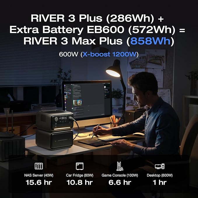 EF ECOFLOW River 3 Plus Portable Power Station Extra Battery EB600, 572Wh Expansion LiFePO4 (LFP) Battery with 10-Year Lifespan, Built-in 140W USB-C Port for Charging/Discharging, Use Independently