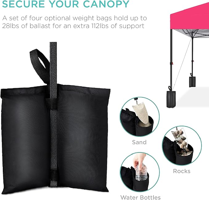 Best Choice Products 10x10ft Pop Up Canopy Tent, Outdoor Shade, 1 Person 1 Minute Set Up, Carry Case, 4 Weight Bags - Hot Pink
