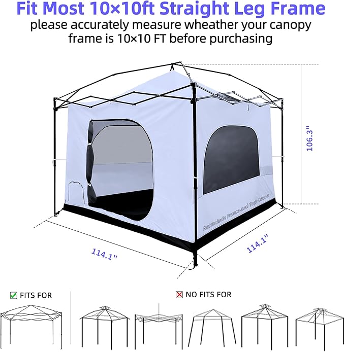 Joramoy Camping Cube for 10×10 Pop Up Canopy, Converts Straight Leg Canopy into Camping Inner Tent, Portable Vented Cube Tent with Full Floor(Frame/Top NOT Included)