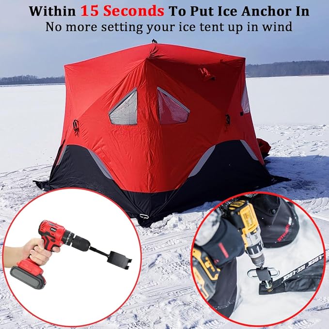 Ice Anchor Power Drill Adapter for Ice Fishing Shelter, Ice Anchor Adapter for Ice Tent, Ice Fishing Accessories, Ice Shelter Accessories