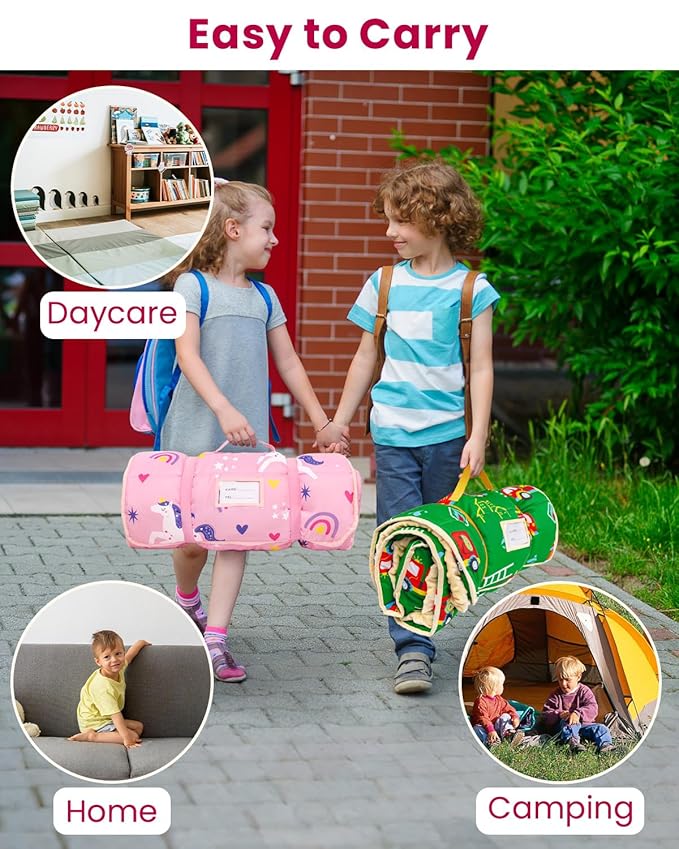 Toddler Nap Mat with Pillow and Minky Blanket, Large 55"x36" Sleeping Bag, Washable, Lightweight, Easy to Roll, Perfect for Preschool, Daycare, Kindergarten, Travel, Boys and Girls-Horse