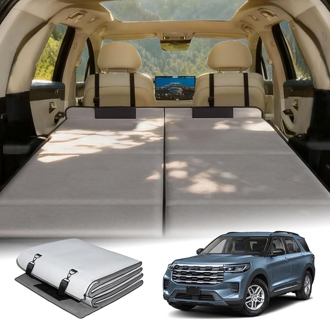 Car Bed for 2025-2026 Ford Explorer, Foldable Non-Inflatable Memory Foam Camping Mattress, Thickened Portable Trunk Sleeping Pad, Air Mattress Upgrade for Camping & Travel Essentials, With Storage Bag