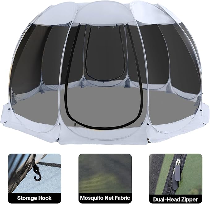 Alvantor Pop Up Screen House Gazebo with Mosquito Netting, Instant UV Resistant Sun Shelter for Patio & Backyard, Portable Canopy Tent for 2-10 Person
