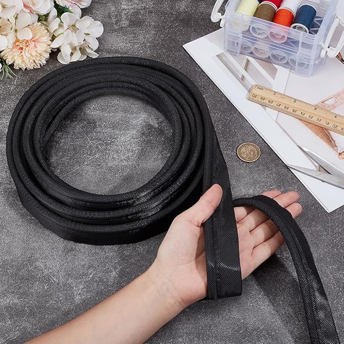 BENECREAT 5.5 Yards Black Awning Rail Piping, 8mm Double Flap Awning Tent Piping Insert with Solid PVC Core for Rv, Tarps, Camping Tent Accessories