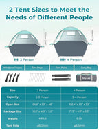 Glymnis Beach Tent Sun Shelter for 4 Person with UPF 50+ UV Protection, Lightweight & Easy Setup Beach Shade Canopy with Vent Windows & Zippered Door - Green