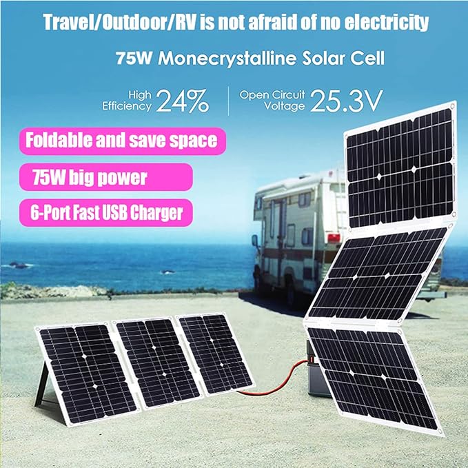 100W Monocrystalline Solar Panel Kit with Lightweight Inverter for RV, Camping, and Boat(Unique Colour,75W)