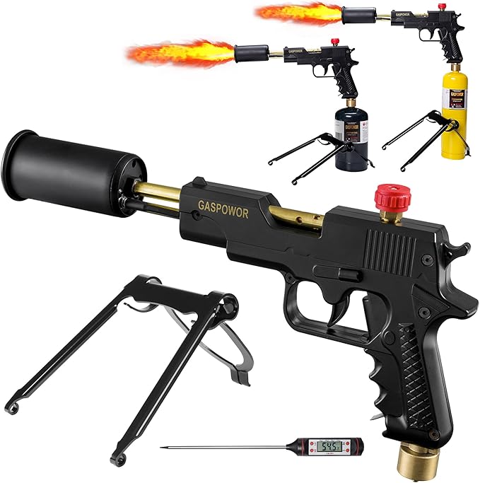 POWERFUL Grill Gun Propane Torch, Searing Torch kit include a Meat Thermometer, Charcoal Starter, Campfire Starter,Cooking Sear Torch,Sous Vide,Kitchen torch, Charcoal BBQ Light,Culinary Torch