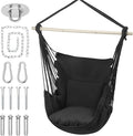 MoNiBloom Hammock Chair Hanging Rope Swing w/2 Cushions, Boho Macrame Hanging Chair Max 350 lbs Capacity w Pocket, Hardware Kit Included, Black