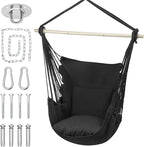 MoNiBloom Hammock Chair Hanging Rope Swing w/2 Cushions, Boho Macrame Hanging Chair Max 350 lbs Capacity w Pocket, Hardware Kit Included, Black