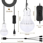 Tuanse 3pcs USB LED Light Bulbs Portable Camping Lights 5w with USB Splitter Cable 1 to 3, 8.2ft Extra Length Cord Tent Latern Outdoor Emergency Bulb for Garage Warehouse Truck Fishing Warm White