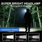 Headlamp Rechargeable– Super Bright LED Headlight with Motion Sensor, Zoomable & 90° Adjustable, IPX7 Waterproof, Long Runtime Head Lights for Outdoor, Camping, Hiking, Running, Fishing