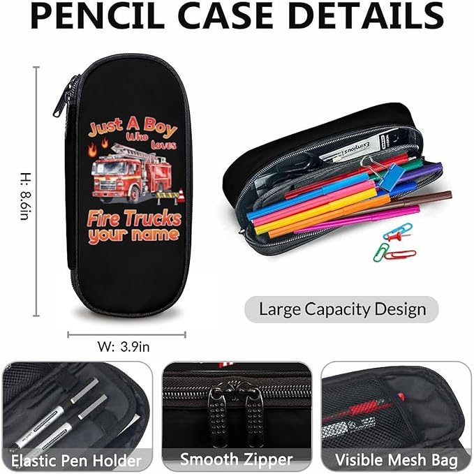 School Backpack for Boys, Custom with Name Set of 3 Fire Truck Kids School Backpacks Matching Combo for Kindergarten Preschool, Truck Bookbag and Pencil Pouch Bundle for Toddler Car Lovers