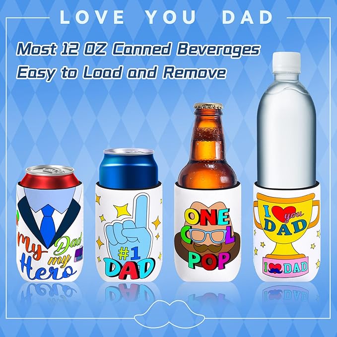 18 Pack Fathers Day Craft Gifts,12 oz Can Cooler Sleeves Cans Bottles DIY Beverage Covers Happy Father's Day Beer Can Insulators Daddy Gifts from Son Daughter for Dad Grandpa Brother