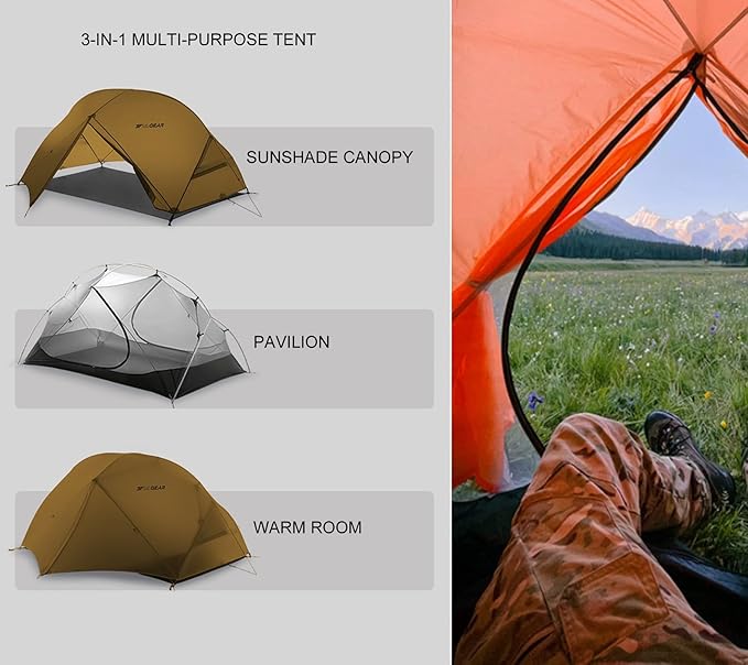 3F ULGEAR Floating Cloud 2 Tent Ultra Light 2 Person Camping Tent - Rainproof, Lightweight, 3/4 Season - Perfect for Backpacking and Outdoor Adventures