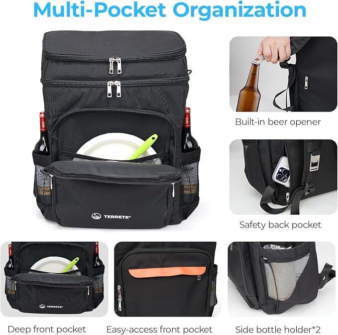 Backpack Cooler Leakproof 30 Cans, Double Deck Insulated Cooler Backpack for Men & Women, Lightweight Insulated Backpack for Travel, Camping, Beach