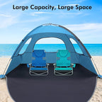 WhiteFang Beach Tent Anti-UV Portable Sun Shade Shelter for 3/4/6/8 Person, Extendable Floor with 3 Ventilating Mesh Windows Plus Carrying Bag, Stakes and Guy Lines