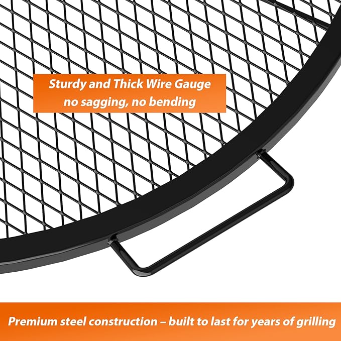 onlyfire Round Fire Pit Grill Grate, Heavy-Duty Steel Cooking Grate with X-Marks Design, Portable Campfire Grill for Outdoor BBQ, Camping, Picnics - 30 Inch