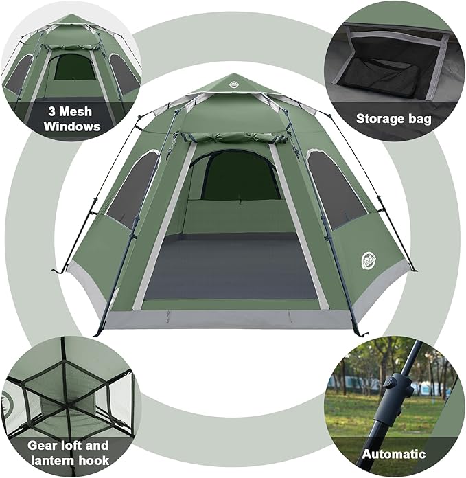 ADSMART Instant Tents for Camping 2/3/4/5 Person Tent Waterproof Easy Setup Sets Up Backpacking Tents with Carry Bag for Outdoor Hiking