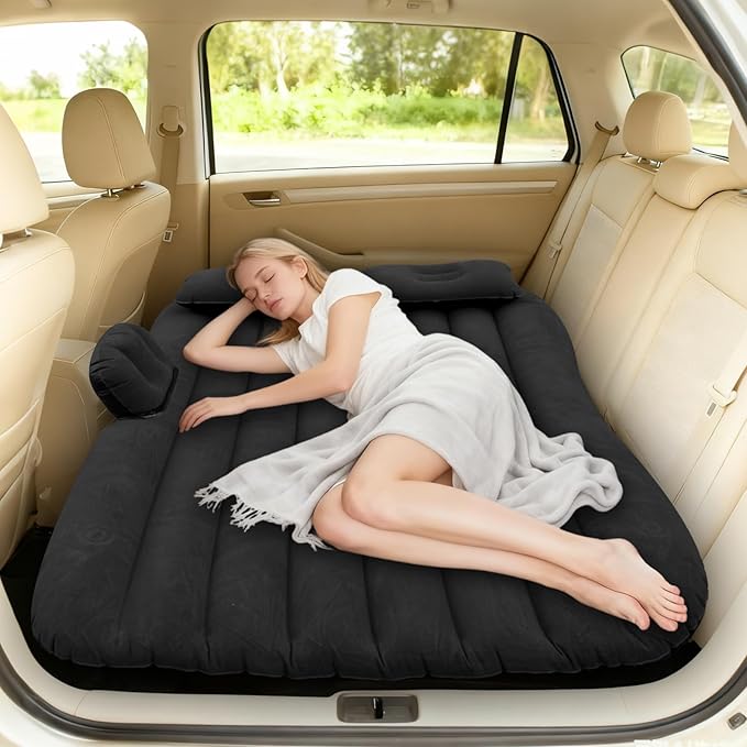 Inflatable Car Air Mattress Back Seat Bed with Air Pump,53 "x 32.6" Portable Thickened Car Travel Camping Sleeping Air Mattress Blow Up Bed for Car Universal SUV