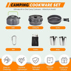 ROVSUN 34/10/6 pcs Camping Cookware Mess Kit, Lightweight Non-Stick Camping Cooking Pot and Pan Set with Stainless Steel Camping Gear Kettle Cup for Open Fire, Backpacking, Outdoor Cooking