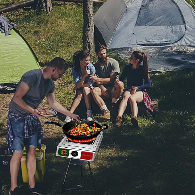 Vivicreate 10000 BTU Single Burner Propane Gas Stove Outdoor Camping Cooker Portable Stainless Steel Cooktop with Hose for BBQ Frying Boiling High BTU Estufa Portátil Fogón de Gas