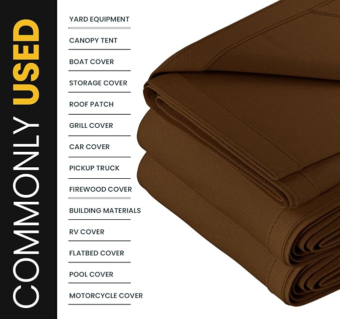 PROTARP Heavy Duty 14 OZ Water Resistant Canvas Tarp, UV Resistant Tarpaulin Cover with Rustproof Brass Grommets, Multipurpose for Canopy, Roof, Camping, Woodpile (Brown 18'X24')