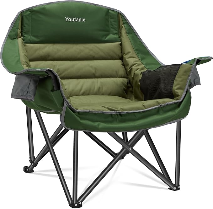 Oversized Camping Chair, Portable Folding Camping Chairs with Side Pocket, Cup Holder and Carry Bag, Heavy Duty Outdoor Camping Chairs for Adults, Fishing, Sports, Trip, up to 400lbs, Style 2