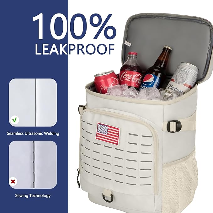 Cooler Backpack, 30 Can Backpack Cooler 4-Sided Cold Retention Technology, Lightweight & Hands-Free for Beach, Camping