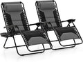 MAISON ARTS Oversized Zero Gravity Chairs Set of 2, Folding Padded Recliner Anti Gravity Lounge Chair with 28" Wide Seat and Cup Holder, Support 400lbs, Grey & Black
