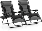 MAISON ARTS Oversized Zero Gravity Chairs Set of 2, Folding Padded Recliner Anti Gravity Lounge Chair with 28" Wide Seat and Cup Holder, Support 400lbs, Grey & Black