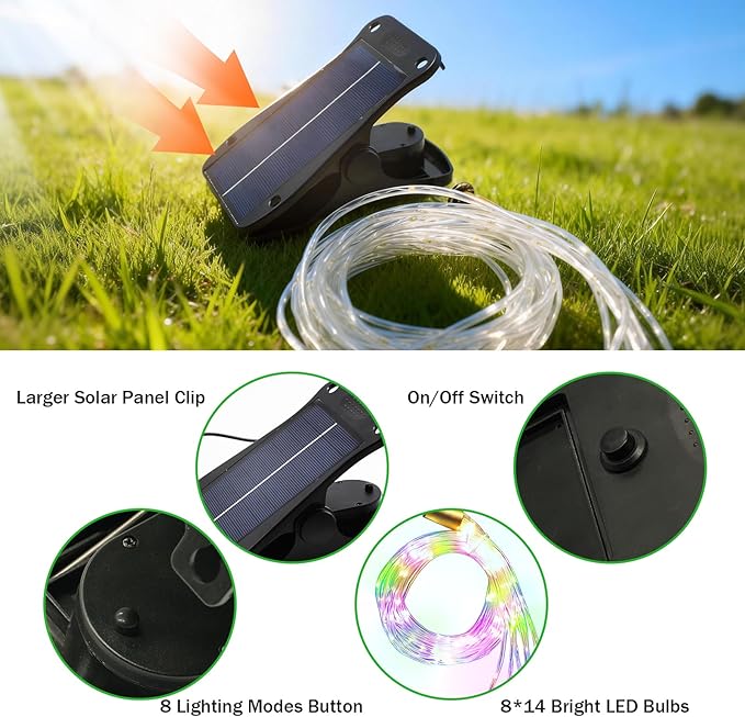 ZNYCYE Patio Umbrella Solar Lights with 8 Modes - Upgraded Larger Solar Panel Clip 5V 152 LEDs 8 Strands Umbrella Lights Outdoor Waterproof for Patio Beach Tent Camping Garden Decor, Multicolor